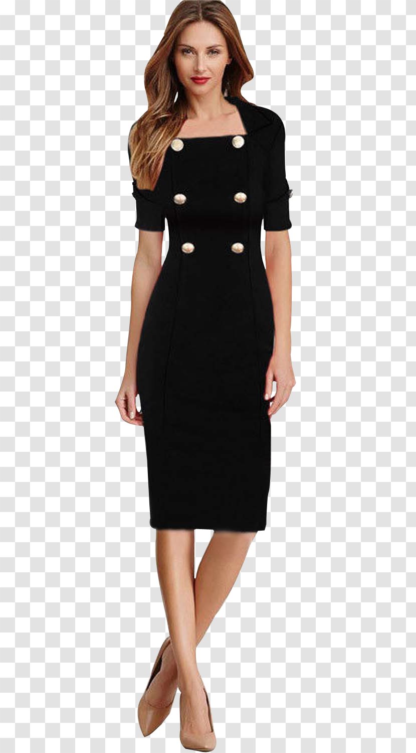 Robe Dress Sleeve Button Neckline - Black - Half Transparent PNG