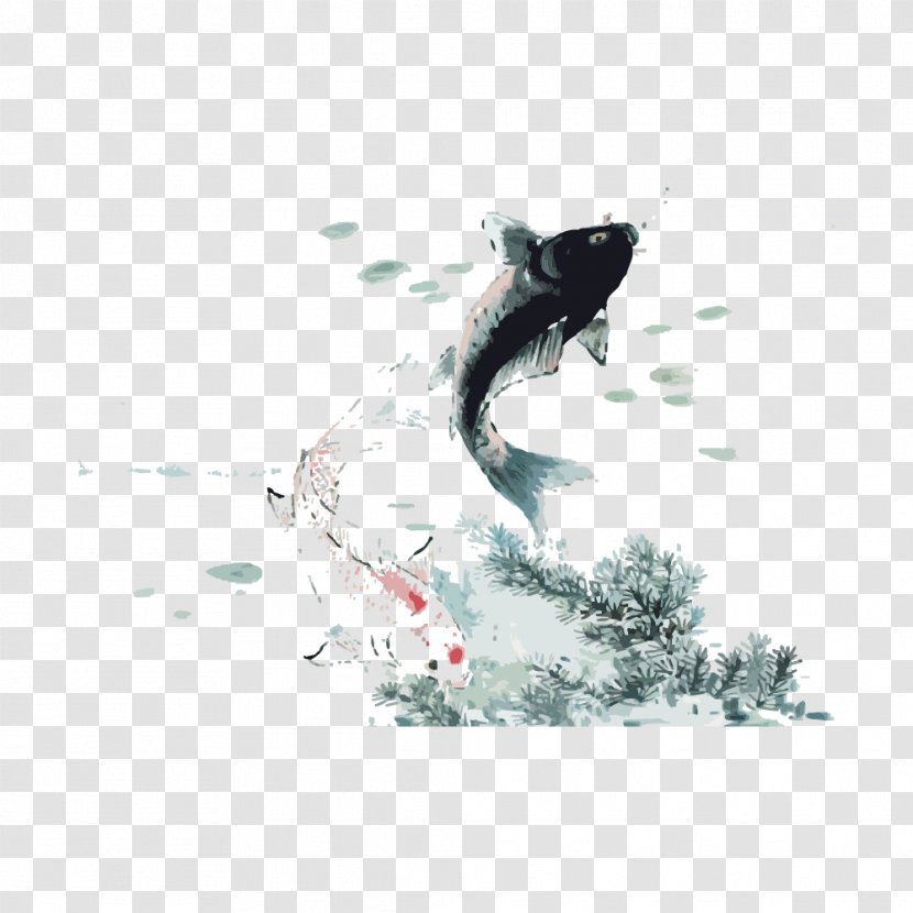 Common Carp Ink Wash Painting - Vector Material Fish Transparent PNG