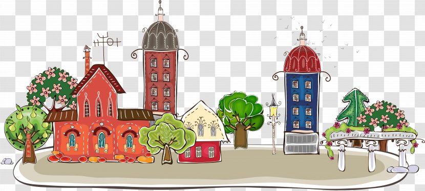 Cartoon City Building Clip Art - Holiday - Town Transparent PNG