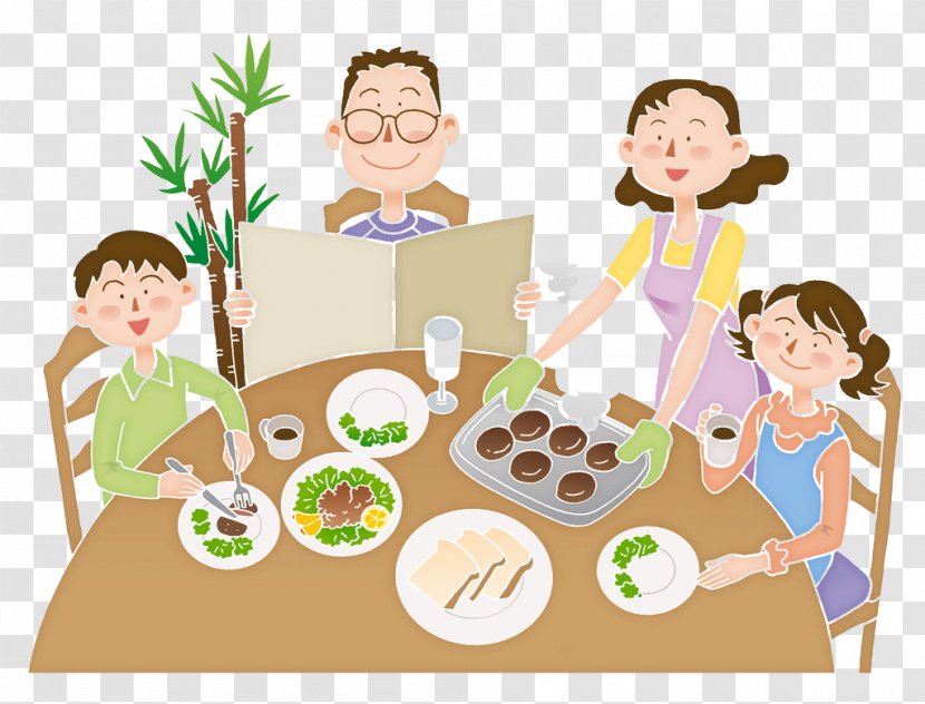 Eating Cartoon Family Meal Illustration - Flower - The Eats Together, Transparent PNG