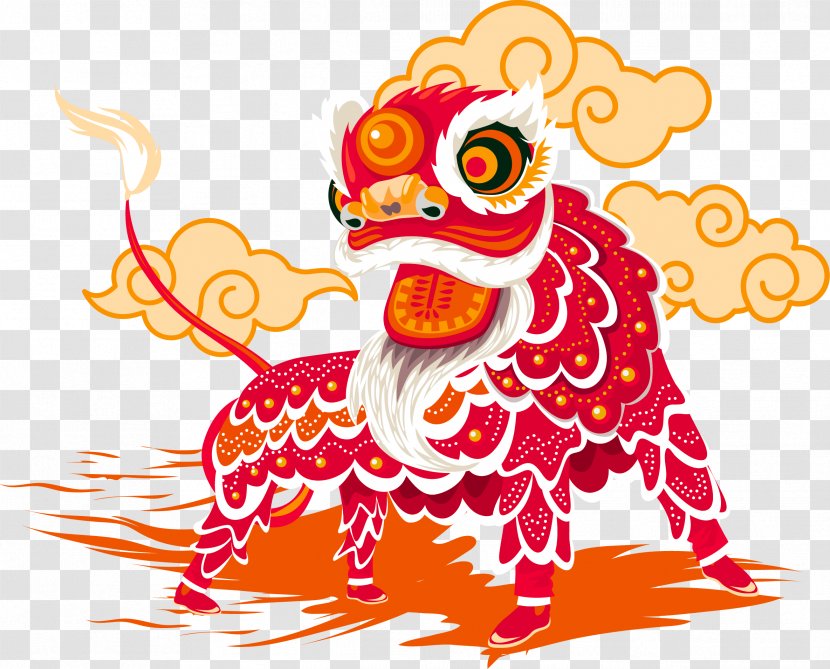 Lion Dance Chinese New Year - Fictional Character - Red Wind Decoration Pattern Transparent PNG