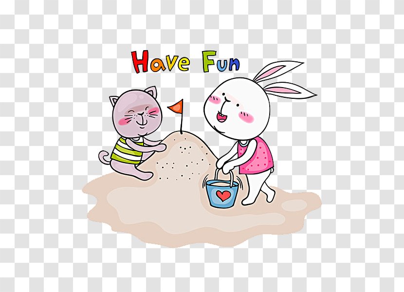 Sand Art And Play Rabbit Illustration - Tree - Animals Playing With Transparent PNG
