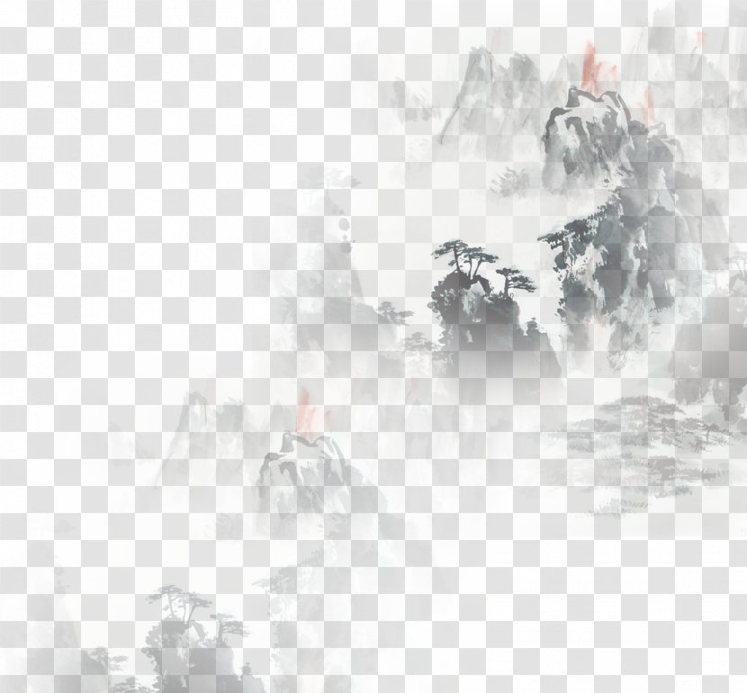 Cloud Chinoiserie Mountain - Monochrome - Painting Effect Of Chinese Feng Transparent PNG