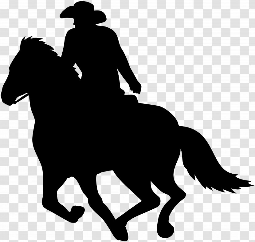 Cowboy Silhouette - Black And White - Rider Clip Art Transparent PNG