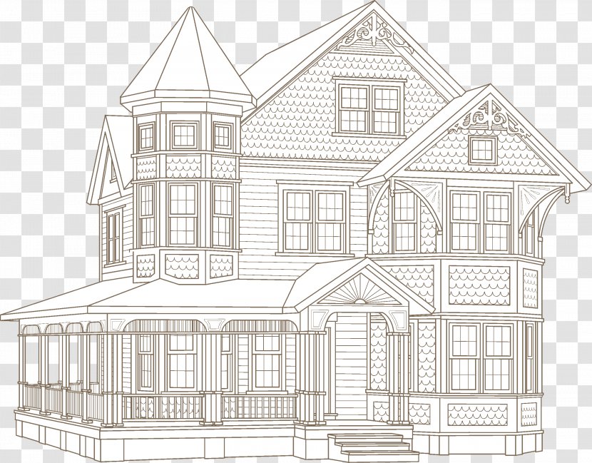 House Architecture Property Facade Sketch - Black And White - Ancient Transparent PNG