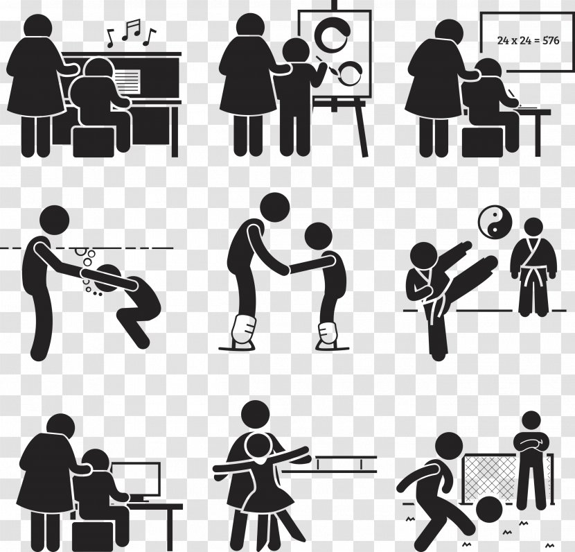 Student Pictogram Learning Lesson - Photography - Black And White Silhouette Figures Transparent PNG