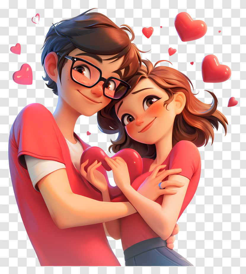 Animated Valentine Couple - Cute Couple Holding Heart Transparent PNG
