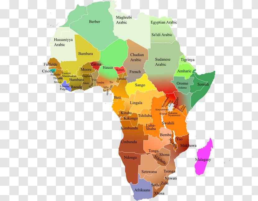 Languages Of Africa Map Swahili - Winkel Tripel Projection Transparent PNG
