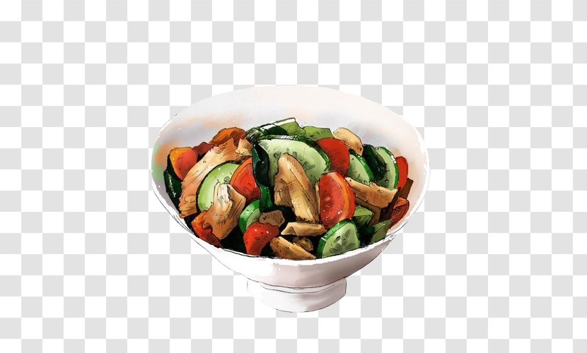 Spinach Salad Vegetarian Cuisine Illustration - Cucumber Fried Carrot Hand Painting Material Picture Transparent PNG