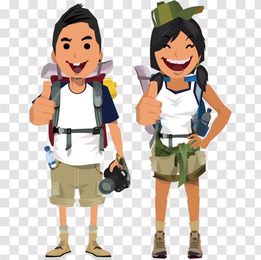 Cartoon Adventure Tourism Illustration - Male - Couple Vector Transparent PNG