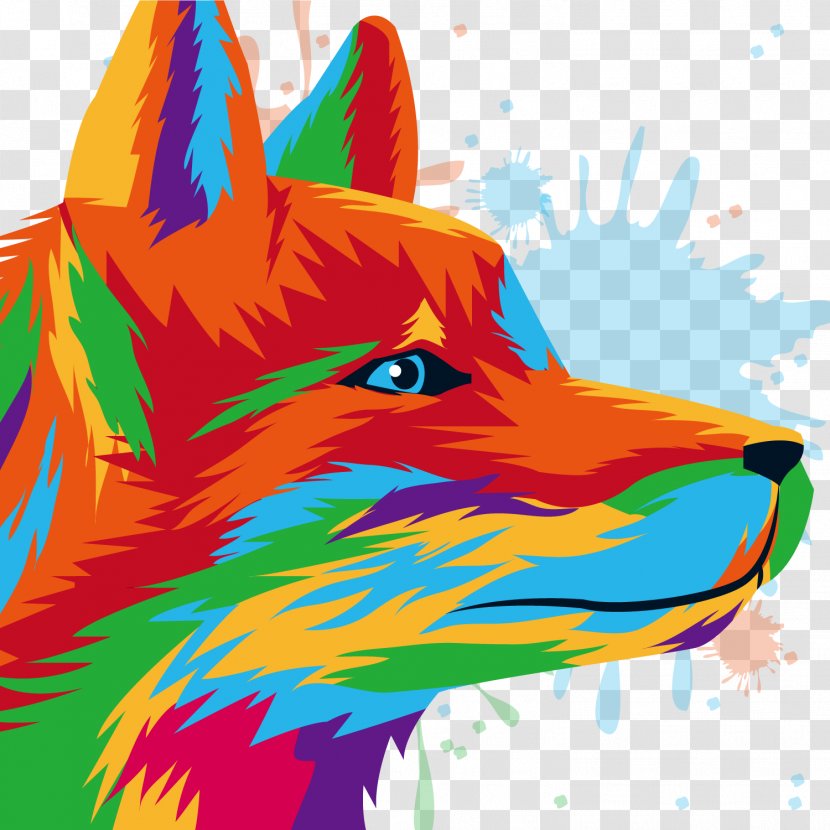 Gray Wolf Red Fox - Painted Side Face Picture Design Vector Transparent PNG