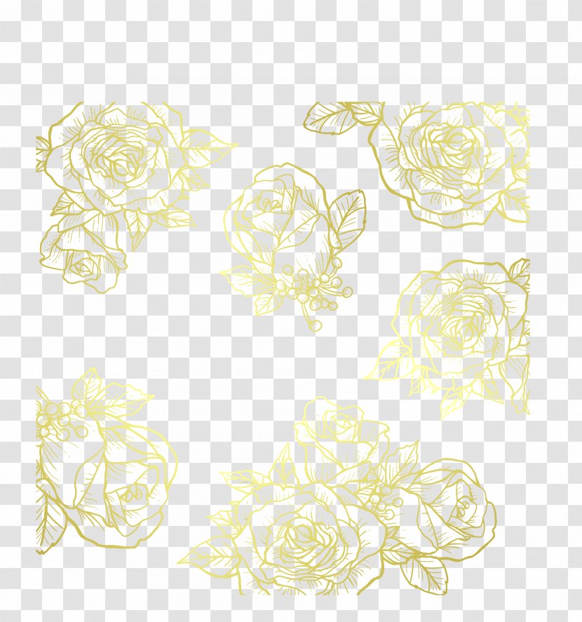 Paper White Area Pattern - Floral Design - Golden Rose Shading Transparent PNG