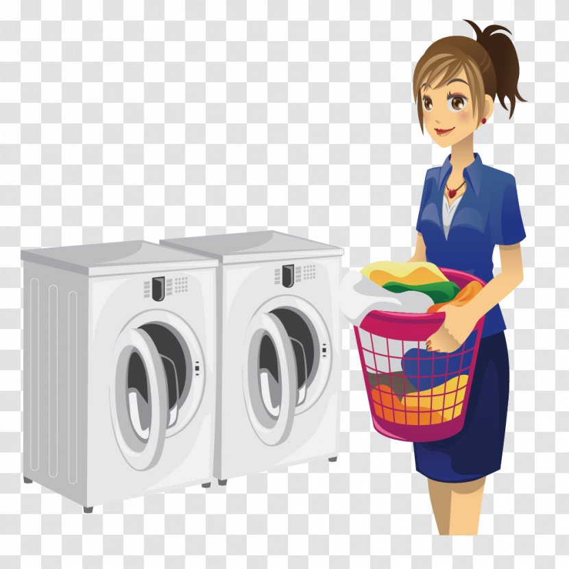 Laundry Room Washing Machine Clip Art - Homemaker - Woman Transparent PNG