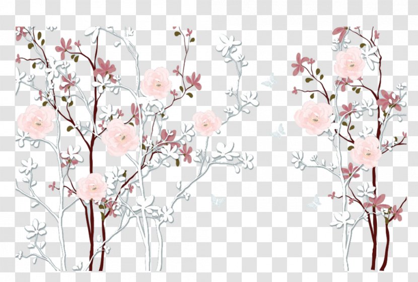 Beach Rose Floral Design Tree - Cut Flowers - Hand Painted Decoration Transparent PNG