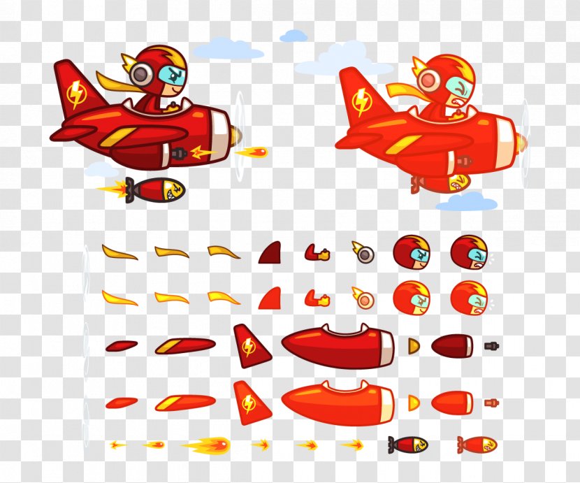 Red Plane Game Thunder Airplane Pixel Clip Art - Handpainted Monster Transparent PNG