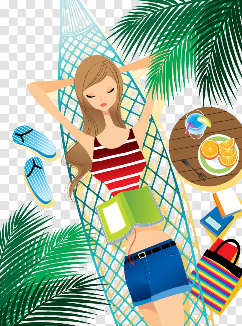 Hammock Relaxation Illustration - Frame - Creative Cool Summer Beach Scenery Transparent PNG