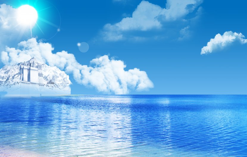 Sea Sky Cloud Blue Shore - Pixel - Sea, Cool, Sky, White Clouds, Sun, Transparent PNG