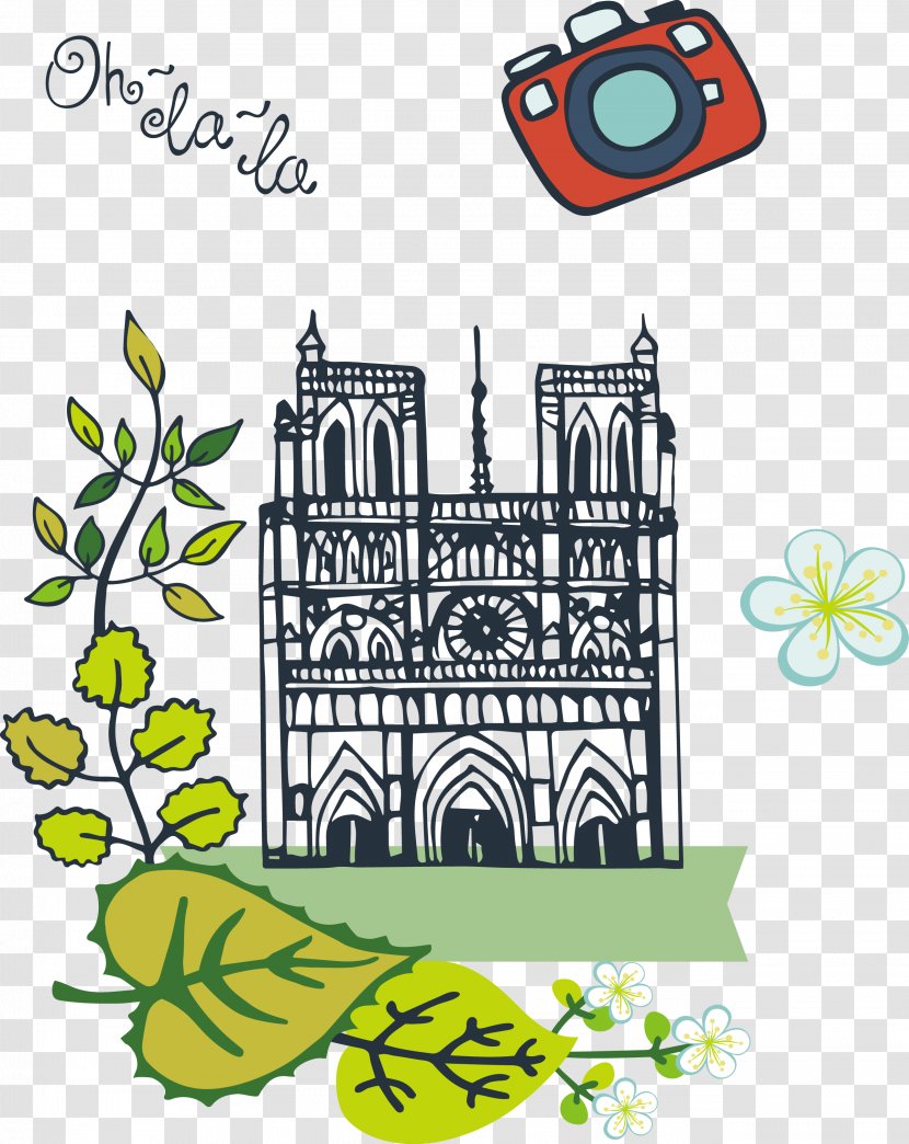 Eiffel Tower Building Graphic Design - Green - Hand-painted Buildings And Beautiful Camera Transparent PNG