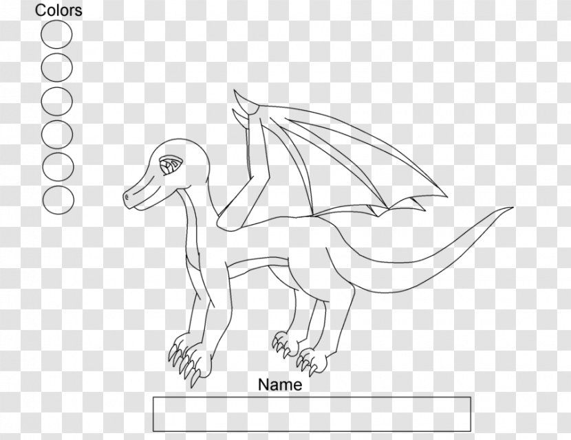 Velociraptor Line Art Drawing White Cartoon - Tail - Black Wings Transparent PNG