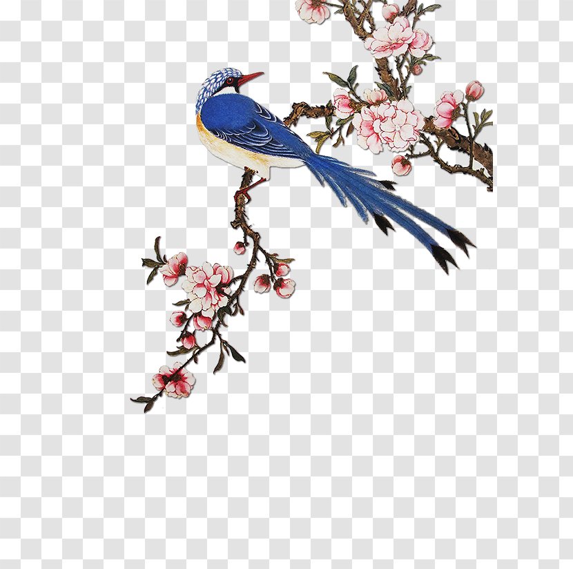 China Bird-and-flower Painting - Bird - Peach Bluebird Transparent PNG