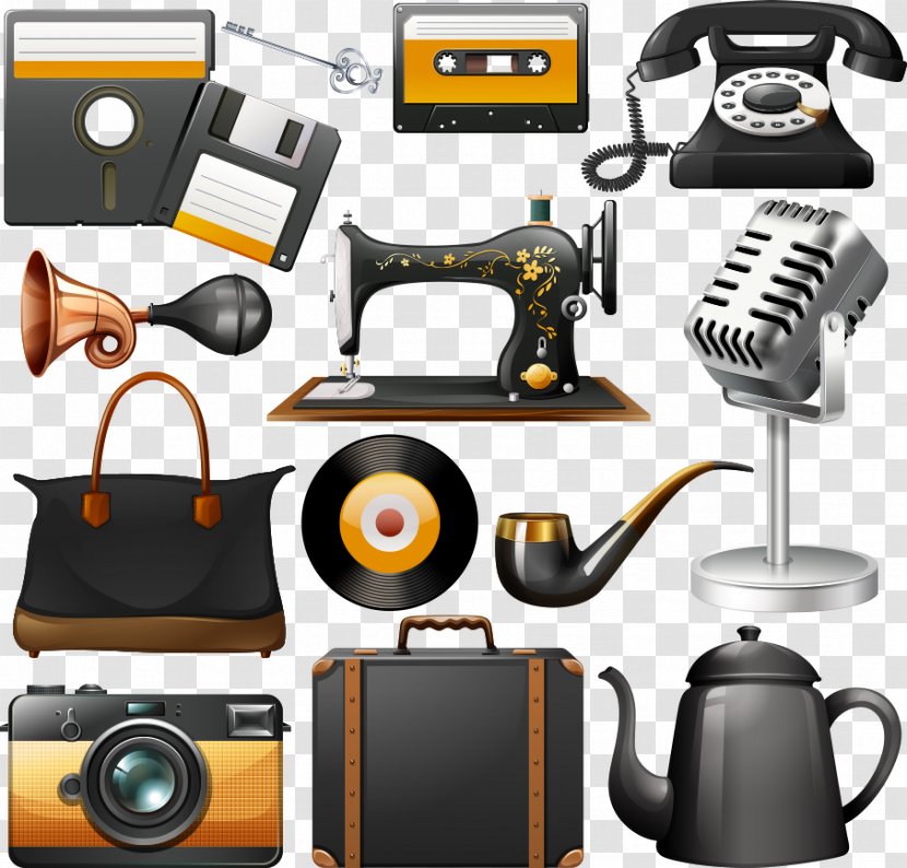 Royalty-free Stock Photography Illustration - Vector Vintage Sewing Machines And Telephones Transparent PNG
