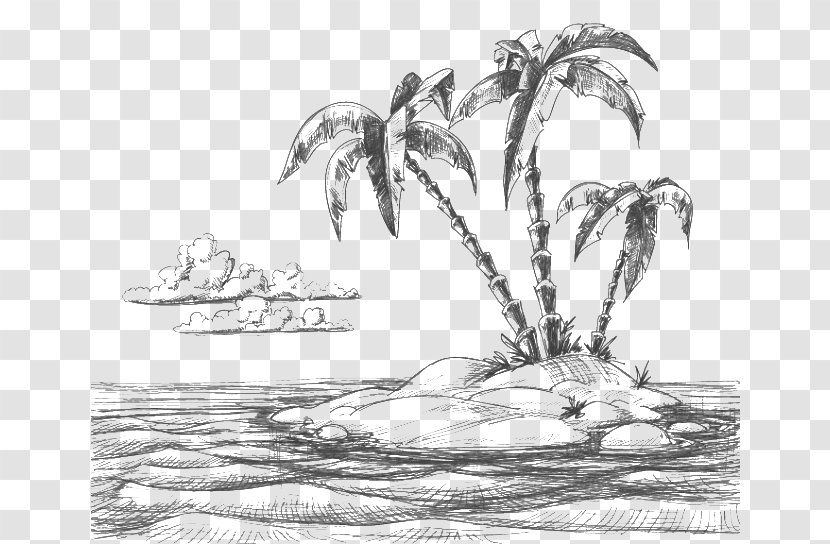 Drawing Beach Sketch - Tree - Pencil Island Transparent PNG