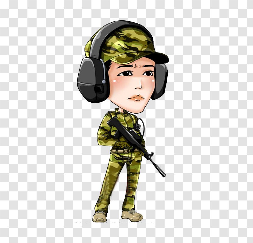 Soldier Cartoon Q-version - Glasses - Headsets Creative Female Special Forces Machine Gun Transparent PNG