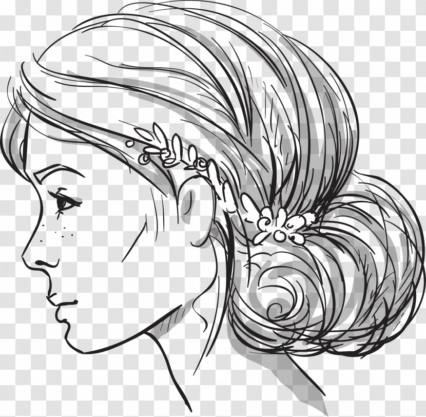 Hairstyle Bun Braid Drawing - Cartoon - Avatar Sketch Vector Transparent PNG