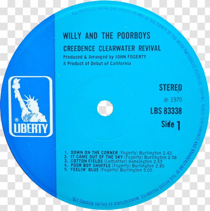 Creedence Clearwater Revival Willy And The Poor Boys Phonograph Record Label Compact Disc - Virgin Records Transparent PNG