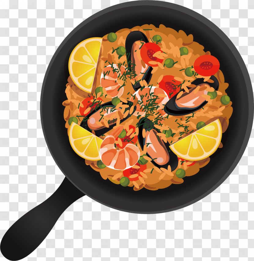 Spanish Cuisine Fried Rice Paella Dish - Meal - Vector Transparent PNG