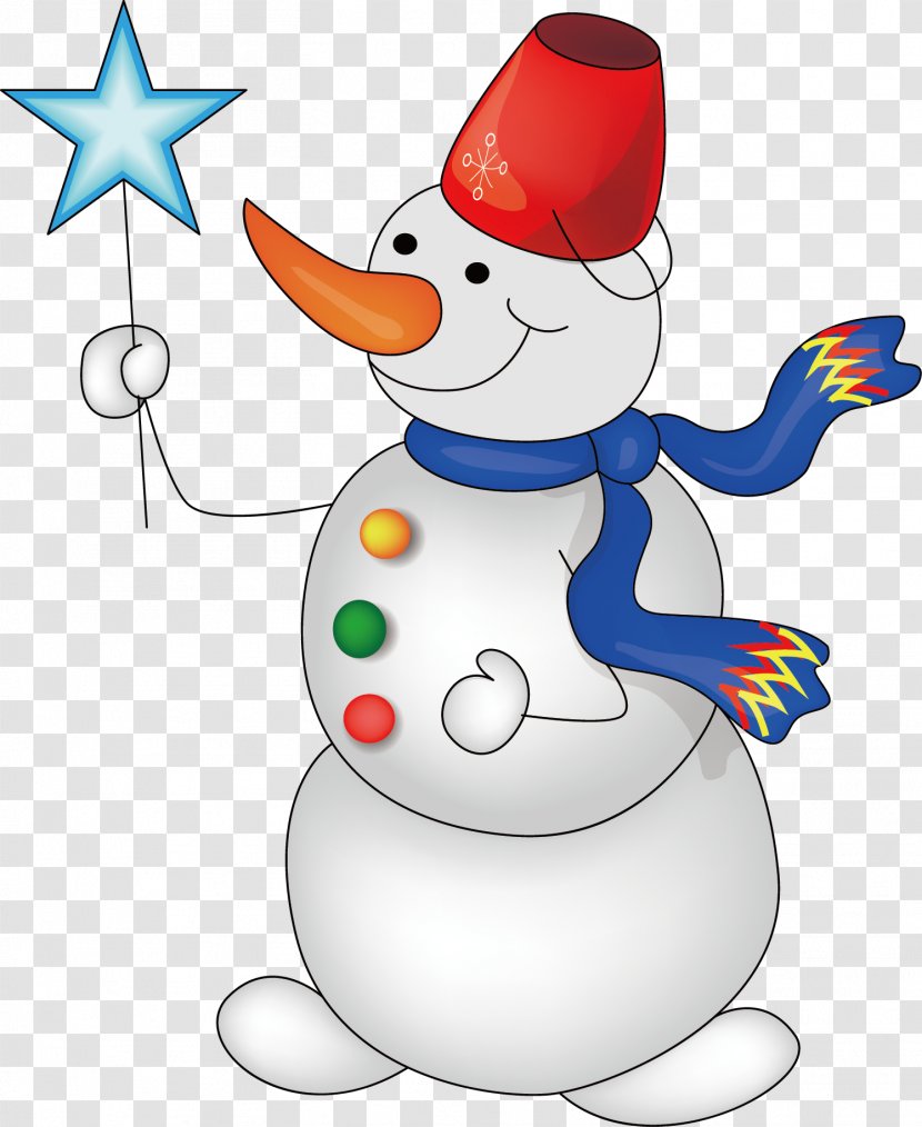Snowman Christmas Clip Art - Hat - Holding Star Stick Transparent PNG