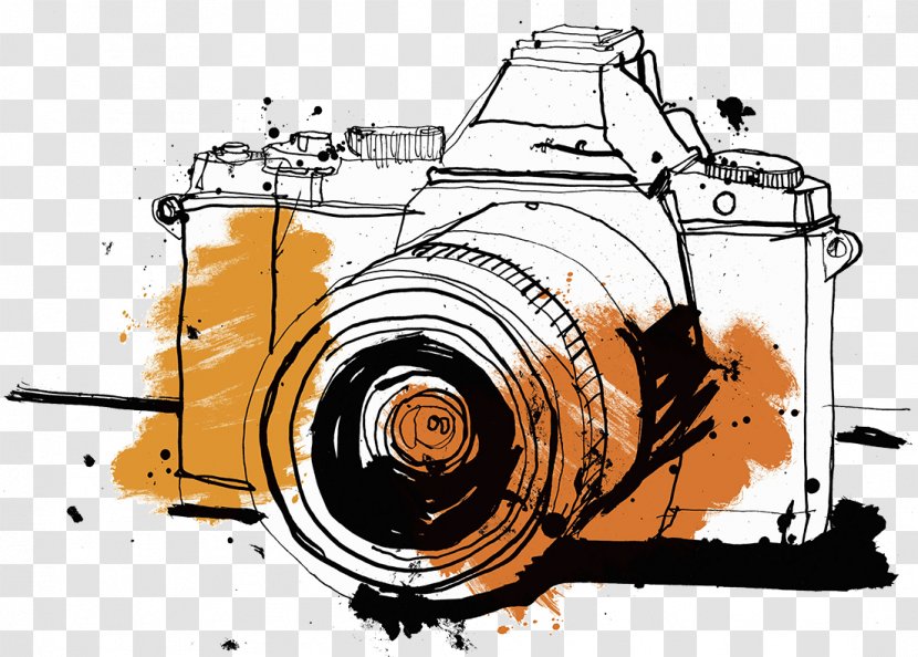 Single-lens Reflex Camera Drawing Photography Illustration - Illustrator - Focus Of Hand Drawn Transparent PNG