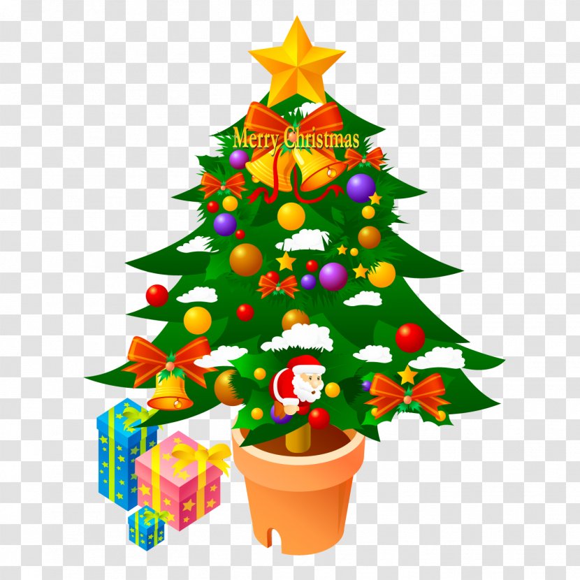 Santa Claus Christmas Tree Day Pre-lit Clip Art - Prelit - Decorating Transparent PNG