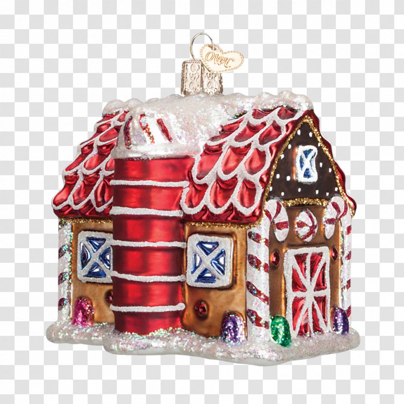 Candy Cane Gingerbread House Christmas Ornament Glass - Barn Transparent PNG