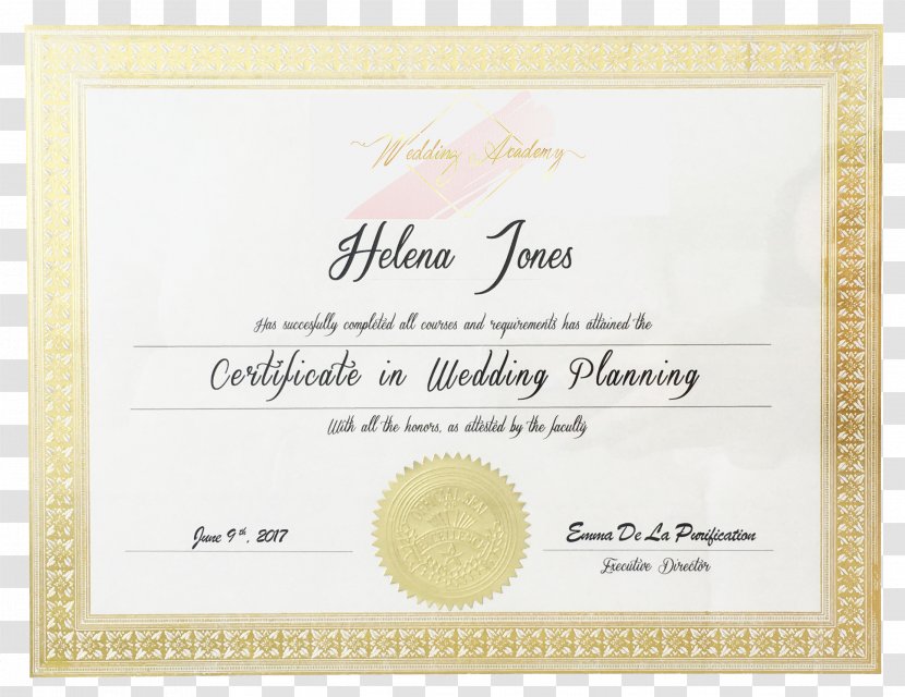 Diploma Wedding Planner Craft Marriage - Jaelys De Paris Transparent PNG