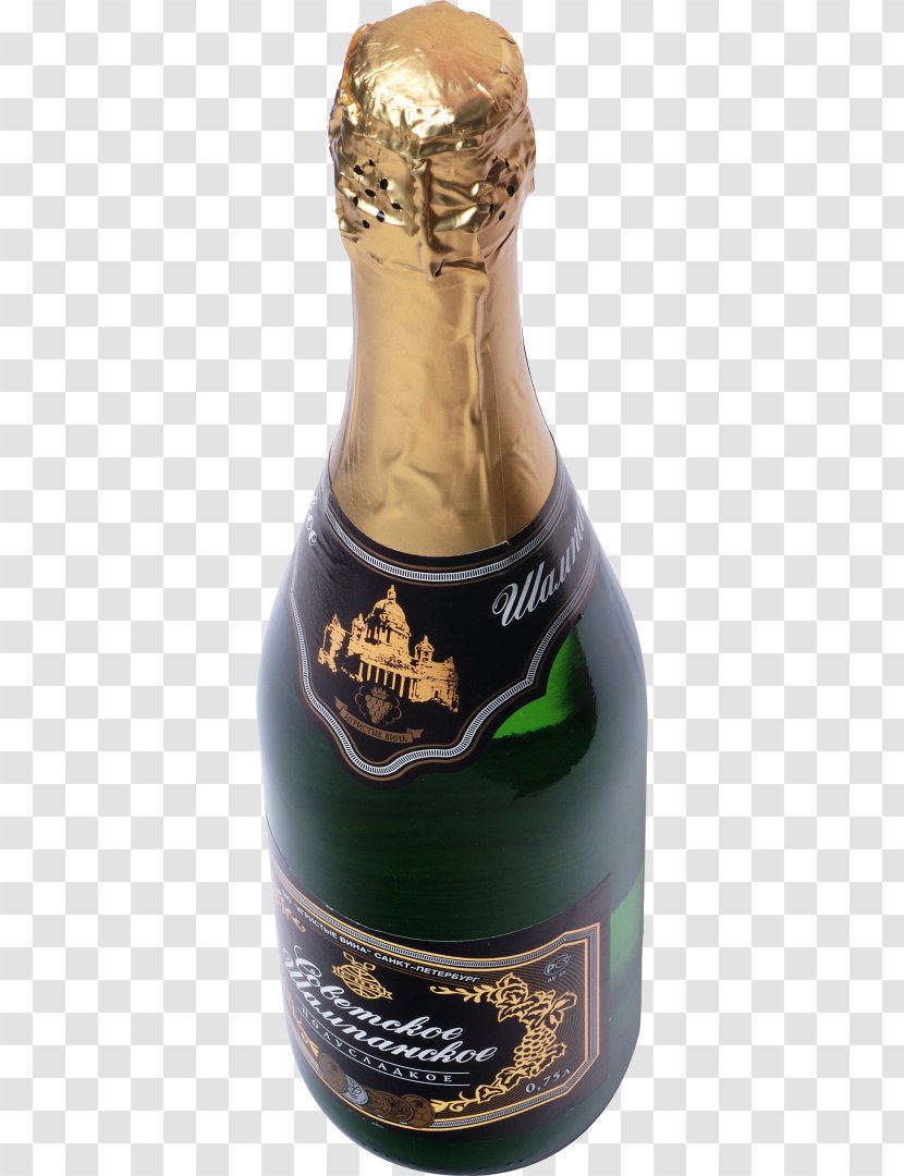 Champagne Sovetskoye Shampanskoye Wine Bottle - Glass Transparent PNG