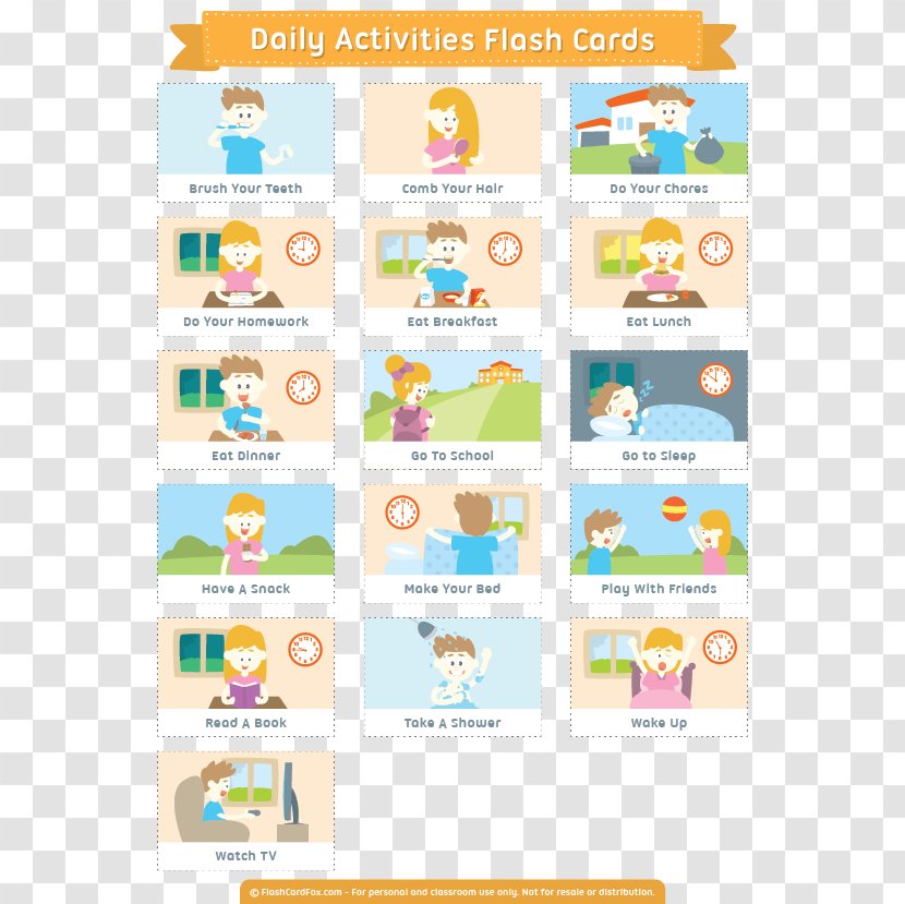 Vocabulary Educational Flash Cards Learning English Language Information - As A Second Or Foreign - Daily Routine Transparent PNG