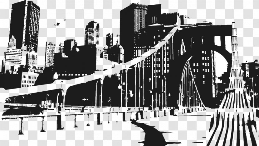 Manhattan Skyline Silhouette - New York City - Bridge Pictures Transparent PNG