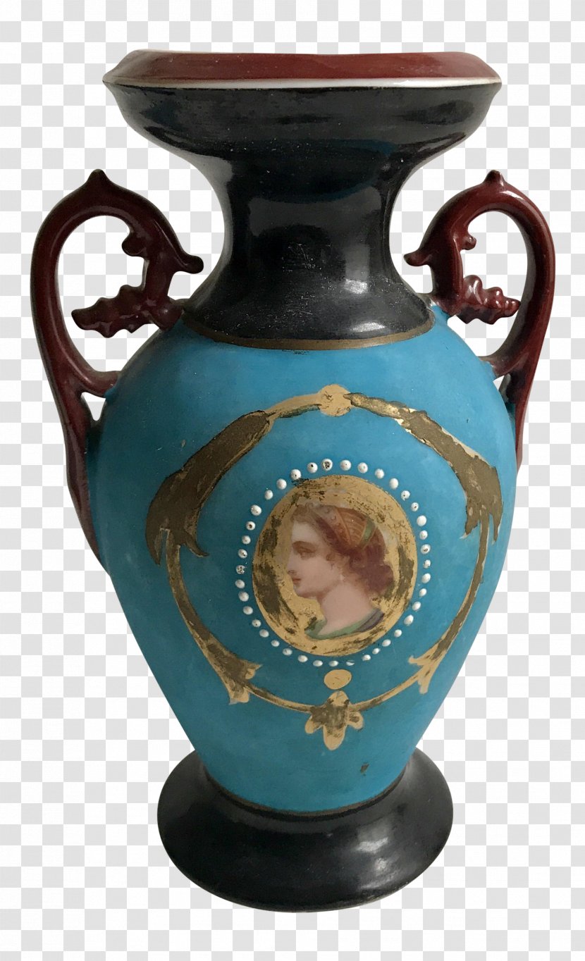 Ceramic Vase Pottery Urn Cobalt Blue - Retro Hand Painted Transparent PNG