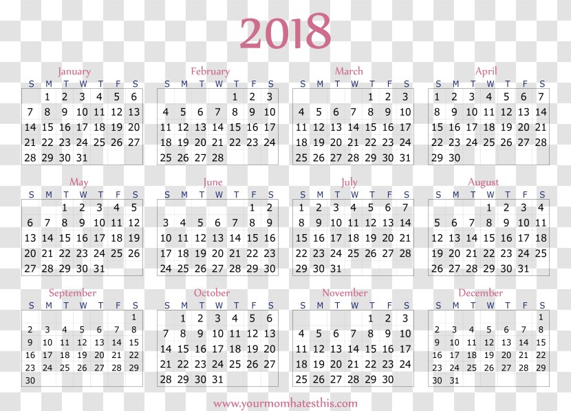 Online Calendar 0 ISO Week Date - 365day - 2018 Calender Transparent PNG