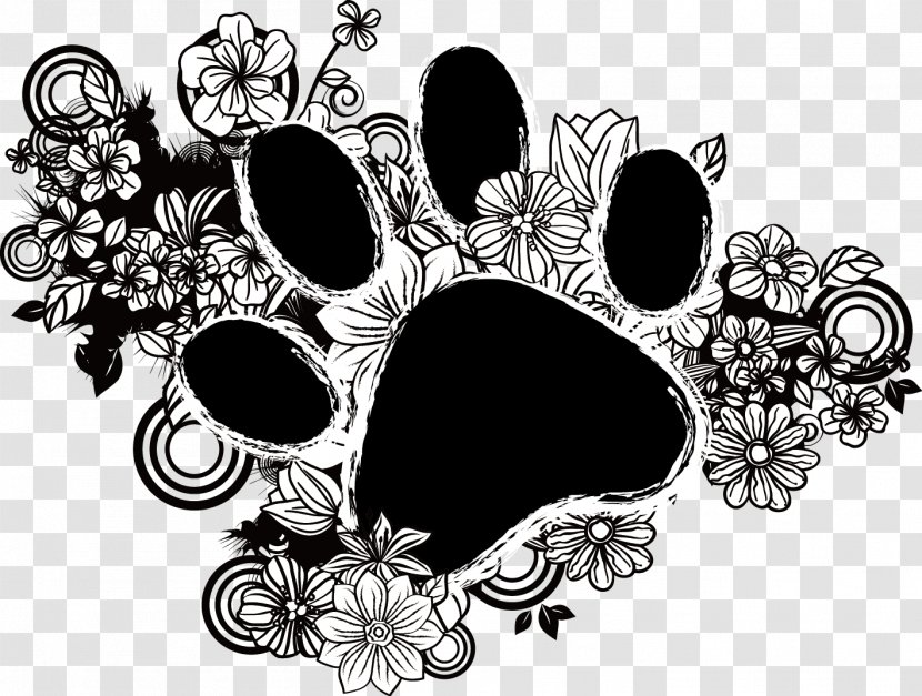 Cat Food Dog - Silhouette - Cartoon Hand-painted Flowers And Footprints Transparent PNG