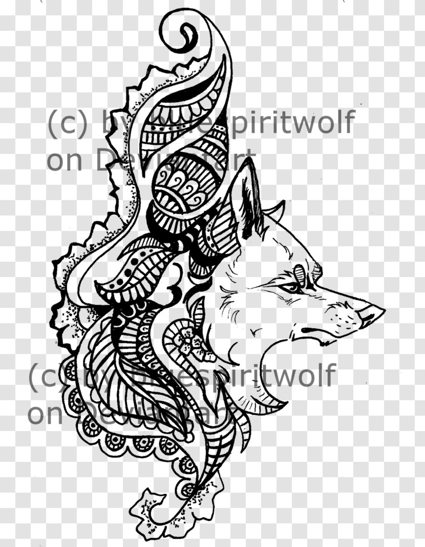 Henna Gray Wolf Drawing Mehndi Tattoo - Tree - Pattern Transparent PNG