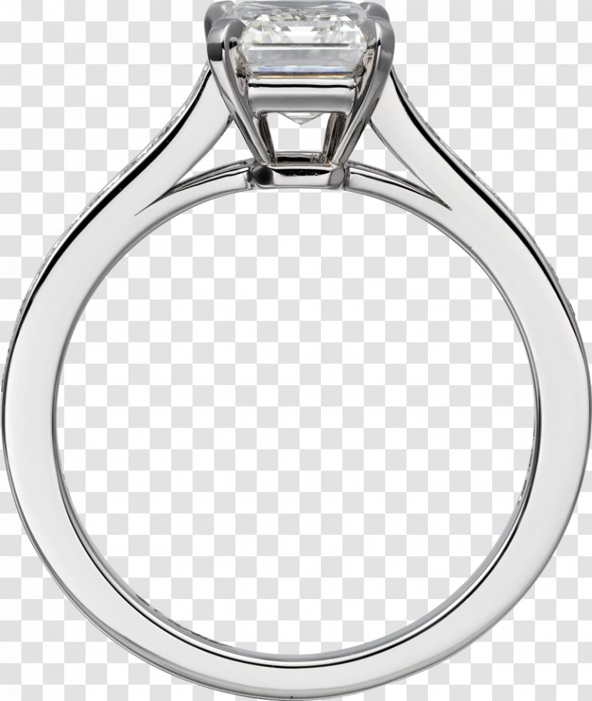 Ring Platinum Diamond Brilliant Emerald - Silver Transparent PNG