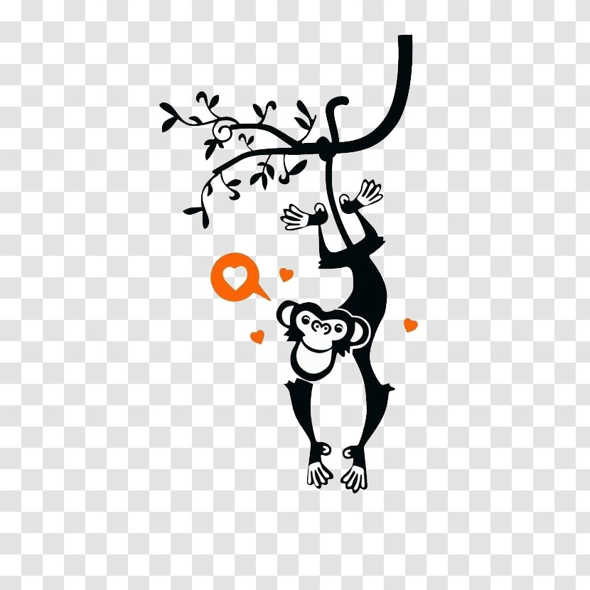 Wall Decal Bedroom Child - Monkey Hanging From A Tree Transparent PNG