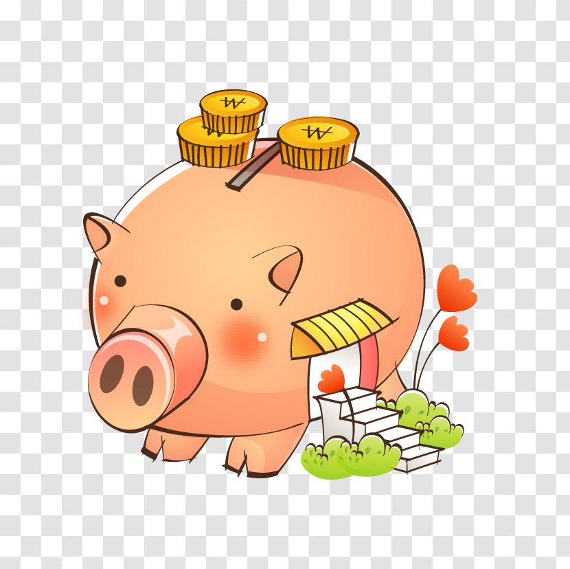 Domestic Pig Piggy Bank - Orange - House Transparent PNG