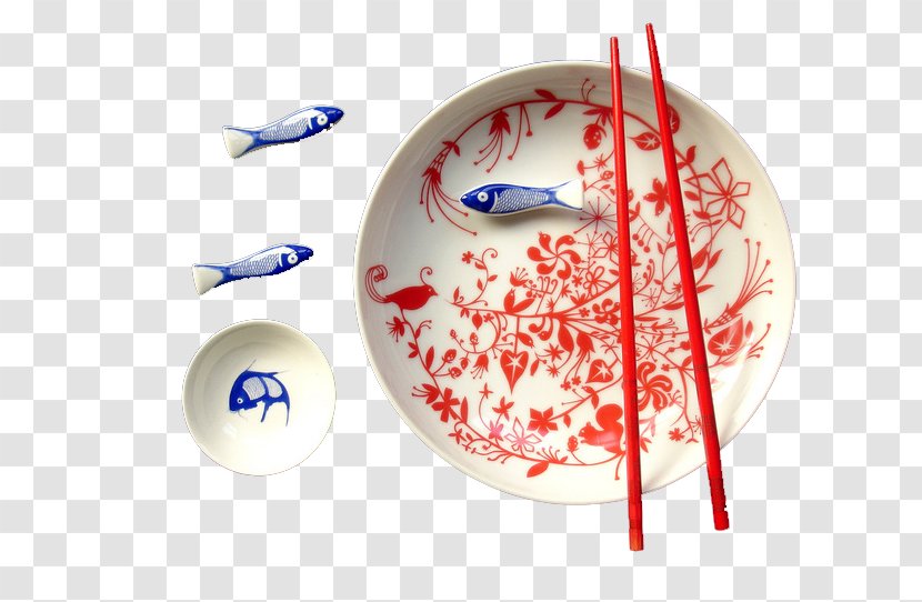 Tableware Budaya Tionghoa Chopsticks Chinoiserie Ceramic - Dishware - Dish With Fish Transparent PNG
