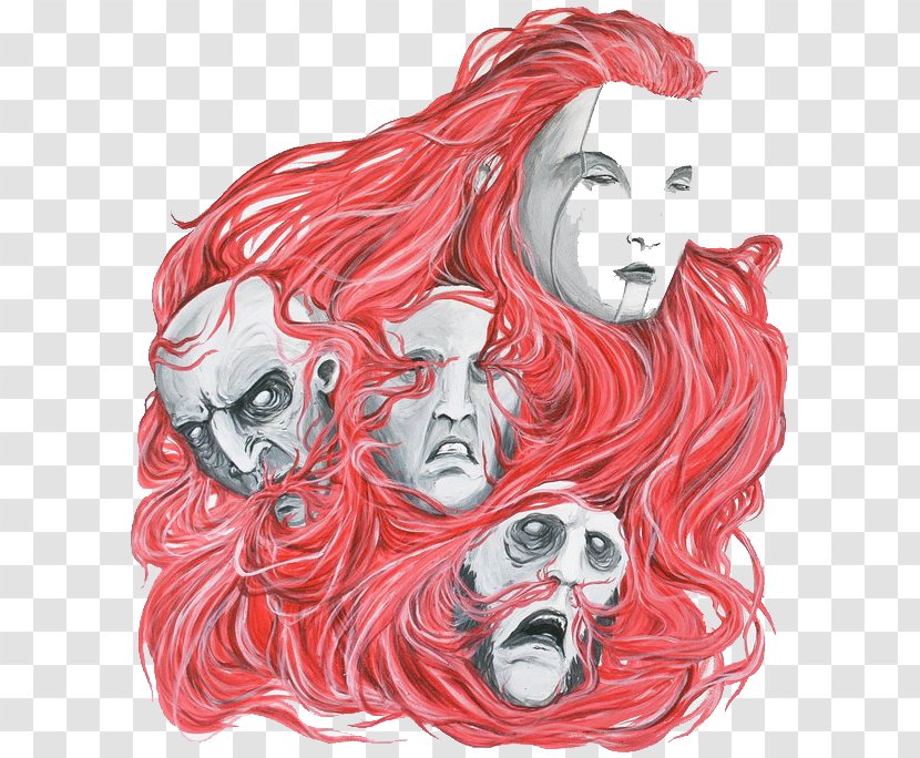 Red Drawing Long Hair Illustration - Designer - Mask Transparent PNG