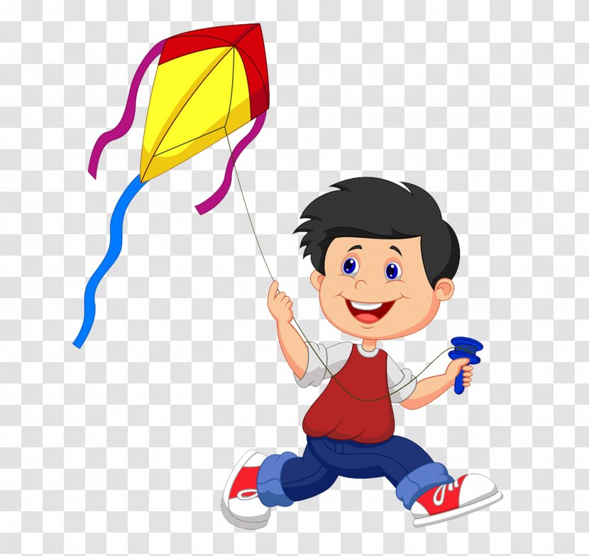 Kite Cartoon Illustration - Child - Small People Flying Material Free To Pull Transparent PNG