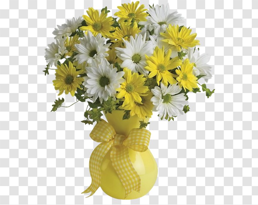 Flower Bouquet Teleflora Gift Delivery - Yellow - Vase With And White Daisies Clipart Picture Transparent PNG