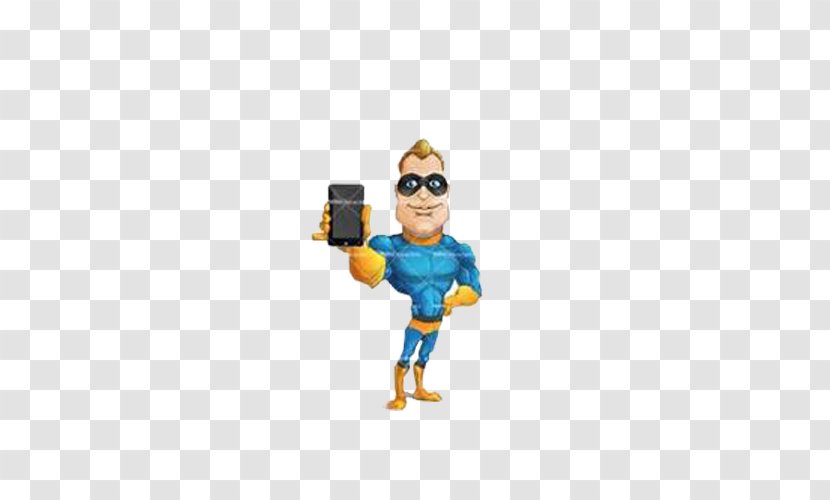 Superman Captain America Superhero Cartoon Animation - Lovely Hand-painted Hero Holding A Cell Phone Transparent PNG